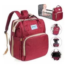 Bolsa Mochila Maternidade 3 em 1 com Berço Dobrável e Trocador(vermelho marsala)