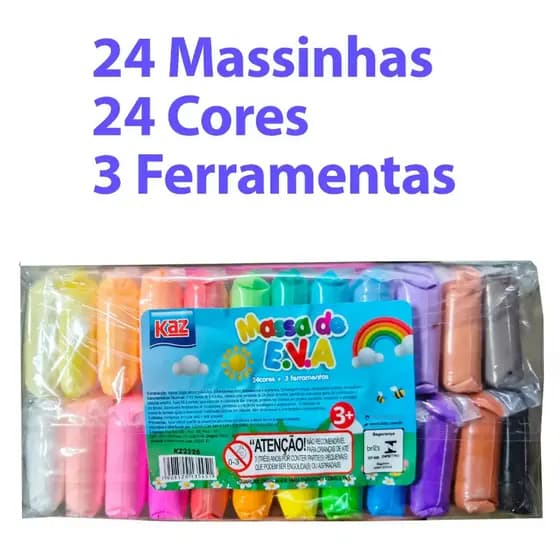 Kit com 24 Massinhas de Eva Kaz estica e pula + 3 Ferramentas