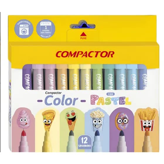 Canetinha 12  cores Jumbo Compactor Color Tom Pastel  com Cheirinho Hidrografica-Grossa