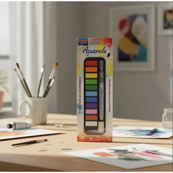 Aquarela 12 Cores Com Caneta Pincel Lavável para Arte e Pintura