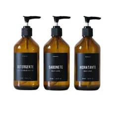Frascos Âmbar de Vidro Diversos Minimalista - 250 ml ou 500 ml - Rótulo Preto - Bemhaus