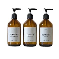 Frascos Âmbar de Vidro Diversos Minimalista - 250 ml ou 500 ml - Rótulo Branco - Bemhaus