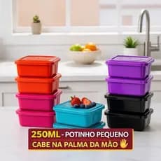 Kit 10 Potes Pequenos 250ML com Tampa Livre BPA Bolos Frutas Lanches Escolares Molhos Alta Vedação