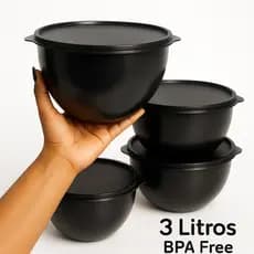 Kit 4 Potes Saladeira 3 Litros de plástico com tampa livre de BPA Armazenamento de alimentos