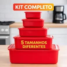 Kit Potes Retangulares Herméticos com Tampa -Tamanhos 4L 1,8L 1L 500ml 250ml