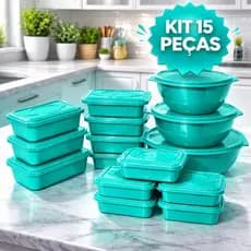 Kit 15 Potes Herméticos com Tampa Cozinha Free BPA Geladeira Frezer Microondas