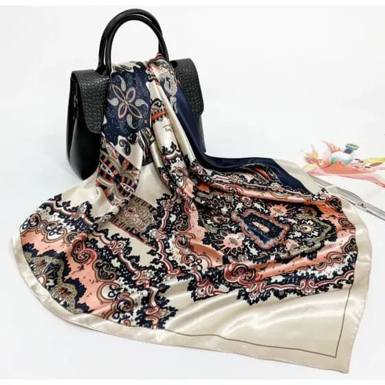 Lenço Cetim Bandana Cachecol Seda Colorido Echarpe Lenço para Praia 90x90 Llenço Grande Padrão Retrô Bonito