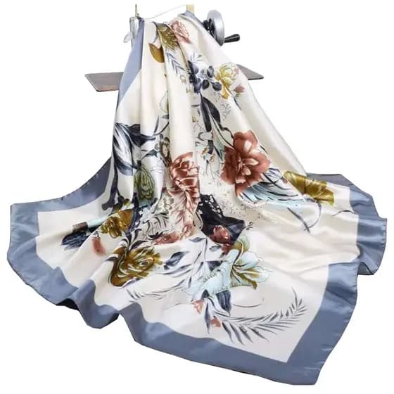Lenço Cetim Bandana Cachecol Seda Colorido Echarpe Lenço para Praia 90cmx90cm Lenço Grande Muito Flores