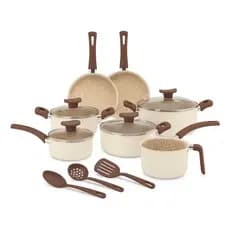 Jogo De Panelas 10 Peças Antiaderente Teflon Ivory Linha Familiar Para Cozinha Completa, Ideal Para Fritura, Arroz, Vapo