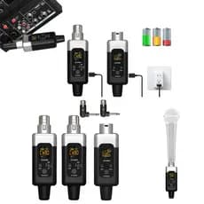 Conversor Microfone Sem Fio UHF 1 Transmissor e 2 Receptores 48V, Alta Qualidade de Áudio