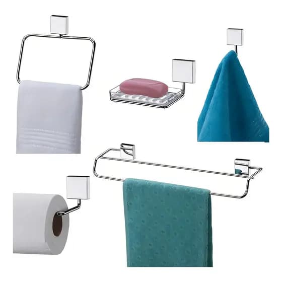 Suporte Banheiro Conjunto 5 Peças Saboneteira Toalheiro Cromado Aço Inox Future