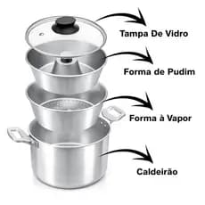 Panela Multiuso 3 em 1 Alumínio | Cuscuzeira + Forma de Pudim + Vapor Legumes