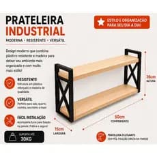 Prateleira Estilo Industrial 50x14cm +Suporte 15x36cm