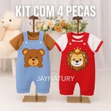 Jardineira 4 Peças Safari Jardineira Mesversário Confortável Tecido Qualidade  Presente Perfeito Verão Urso Leão Zebra