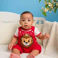 Jardineira + Camisa Para Bebê Menino Tematico Leão Safari Unissex Confortável Promoção Para Presente