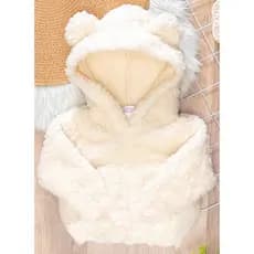 Casaco  Roupa infantil Feminino Jaqueta frio TOUCA feminina Quentinho teddy capuz casaco inverno blusa Branco
