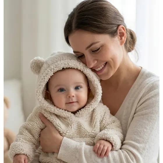 Blusa de Frio Casaco Bebe RN Unissex Menino Menina Teddy Casaco Carneirinho Tedy Touca  Frio Blusa Capuz Inverno