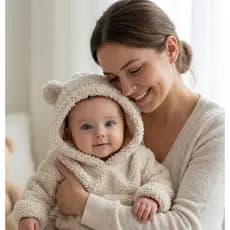 Blusa de Frio Casaco Bebe RN Unissex Menino Menina Teddy Casaco Carneirinho Tedy Touca  Frio Blusa Capuz Inverno