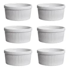Kit Ramekin Canelado de Porcelana 320ml Pote Tigela Petisqueira Porta Molho Servir Creme Brule