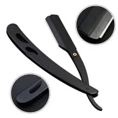 Navalha Navalhete Barba Barbeiro Acabamento Profissional Aço Inox (C/5 Lâminas) PRETA