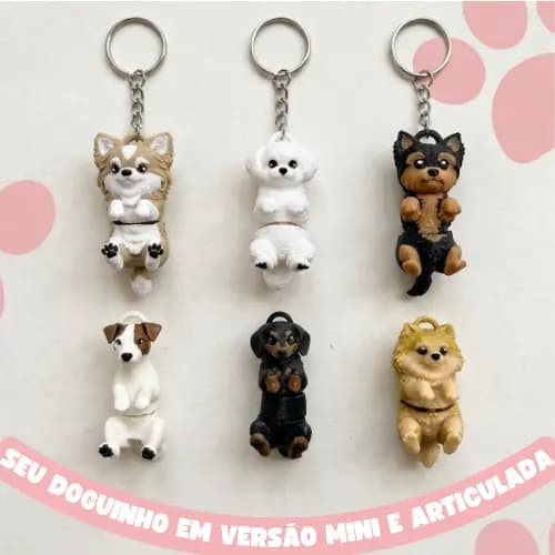 Chaveiro Cachorrinho Articulado 3D Raças de Cães Lulu Shitzu  Presente Criativo para Pet Lovers Dog