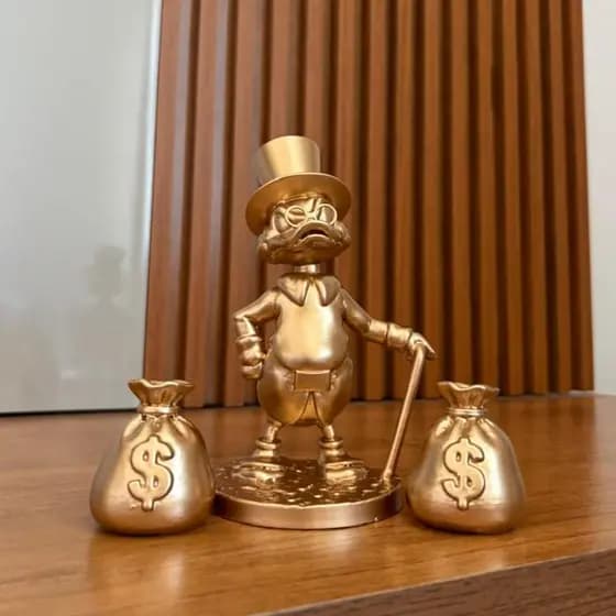 Tio Patinhas Decorativo + Saco de Dinheiro Dourado Dinheiro Decoração Colecionável