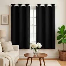 Cortina Roma 2,00x1,40 Preta Para Sala E Quarto Com Ilhós Tecido Microfibra Decoração Janela