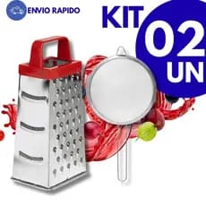 Conjunto Ralador e Peneira Inox 16 Cm Coador Fatiador 4 Faces Alimentos Utensilios Cozinha Doméstica Casa Buffet