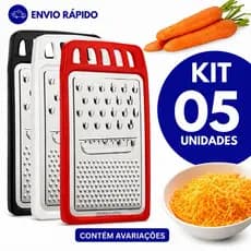 Kit 05 Ralador Inox 1 Face Utensílio Multiuso para Queijo, Cenoura e Legumes Cozinha Domestica