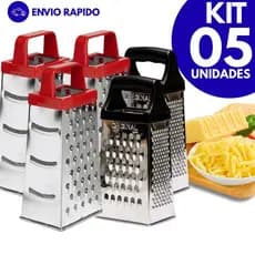 Kit 05 Ralador Fatiador Inox 4 Faces Queijo Legumes e Frutas Prático e Resistente Aço Inoxidavel Cozinha e Restaurantes