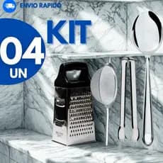 Kits Peças de Cozinha Inox Ralador 4 Faces Peneira 12cm Colher de Arroz e Mini Pegador Alta Qualidade (Kits Diferentes)