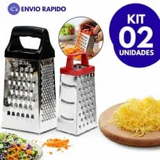 Kit 2 ou 1 Ralador Fatiador Inox 4 Faces Queijo Legumes e Frutas Prático e Resistente Aço Inoxidavel Cozinha