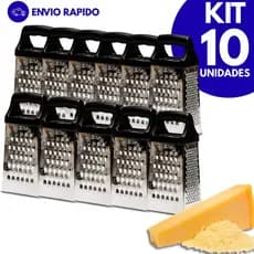 Kit 10 Ralador Fatiador Inox 4 Faces Queijo Legumes e Frutas Prático e Resistente Aço Inoxidavel Cozinha e Restaurantes