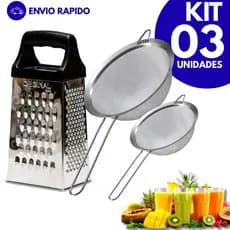 Conjunto 1 Ralador 2 Peneiras Inox Coador Fatiador 4 Faces Alimentos Utensilios Cozinha Casa Buffet