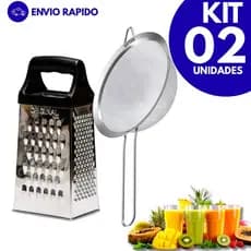 Conjunto De Ralador e Peneira Inox 16 Cm Coador Fatiador 4 Faces Alimentos Utensilios Cozinha Doméstica Casa Buffet