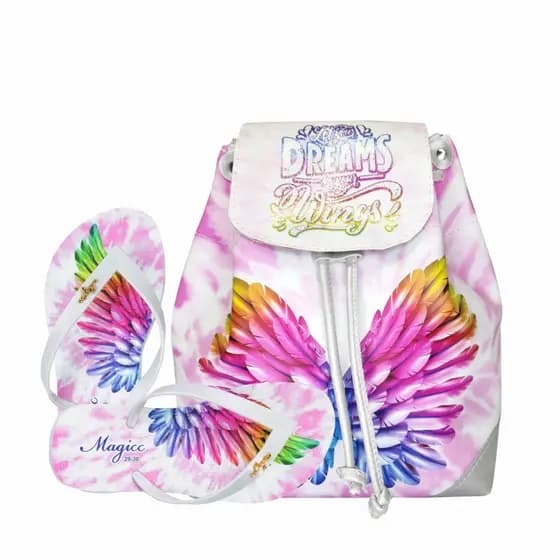 Kit Infantil Mochila Infantil com Chinelo Infantil Slim Sandalia Asas Magicc Bolsas 1375