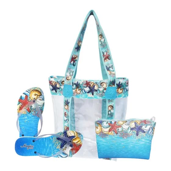 Kit Feminino Bolsa Feminina com Chinelo e Necessaire Moda Praia Fundo Do Mar Magicc Bolsas KIT-218