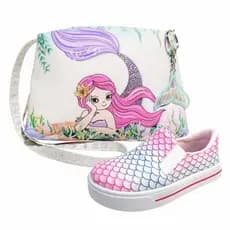 Kit Infantil Feminino Bolsa Infantil e Tênis Infantil Feminino Casual Sereia Rosa Magicc Kids TB-076