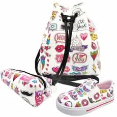 Kit Infantil Bolsa Infantil Tênis Infantil Feminino Casual e Estojo Stickers Magicc Kids (009-078)