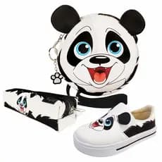 Kit Infantil Feminino Bolsa Infantil, Tênis Infantil Feminino Casual e Estojo Panda, Tenis Infantil Menina Magicc Kids (005-048)