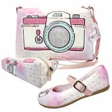 Kit Infantil Feminino Sapatilha Infantil Bolsa Infantil E Estojo Máquina Fotográfica, Magicc Kids 1253