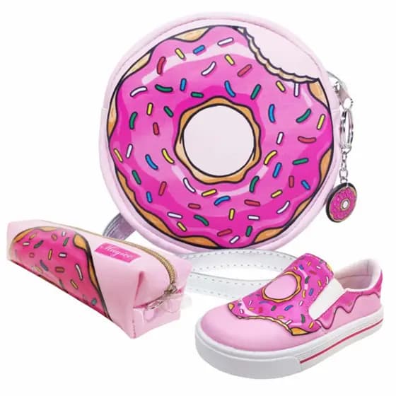 Kit Infantil Feminino Bolsa Infantil, Casual e Estojo Donuts, Tenis Infantil Menina Magicc Kids (004-071)