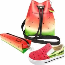 Kit Infantil Feminino Bolsa Infantil Tênis Infantil Estojo Melancia Magicc Kids TBE-016