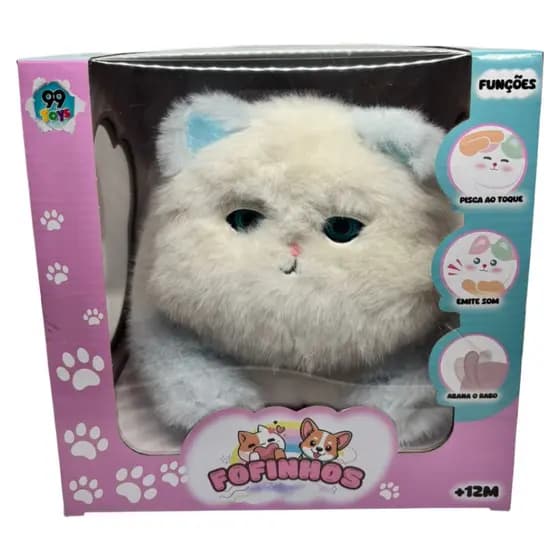 Gato Fofinho De Pelúcia Interativo - Pisca Ao Toque, Emite Som e Abana o Rabo 99 Toys