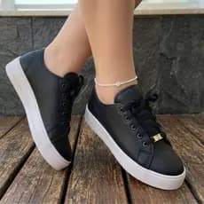 Tênis Feminino Sapatênis Casual Preto Confortável Leve Macio Moderno