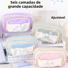 Estojo De Lápis Caneta Esferográfica De Papelaria Bolsa De Armazenamento Portátil Grande Capacidade Estudantes De Voltaa