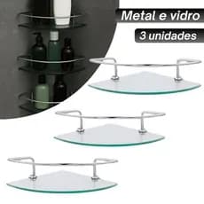 Kit 03 Porta Shampoo Canto 20x20 Veneza Prateleira De Vidro 6mm Com Haste Alumínio
