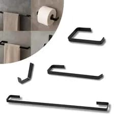 Kit de Acessórios Para Banheiro 04 Peças Luxo Preto Fosco Stander Alumínio Maciço e Canoplas Inox