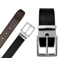 Cinto Social Masculino Regulável 120 cm Plus Size 170 cm Dupla Face Preto/Café e Branco de Sintético