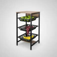 Fruteira Multiuso De Chão Cozinha Preto Brilho Pés Regulavéis 3 Cestos Suporte Bebedouro MultiUso